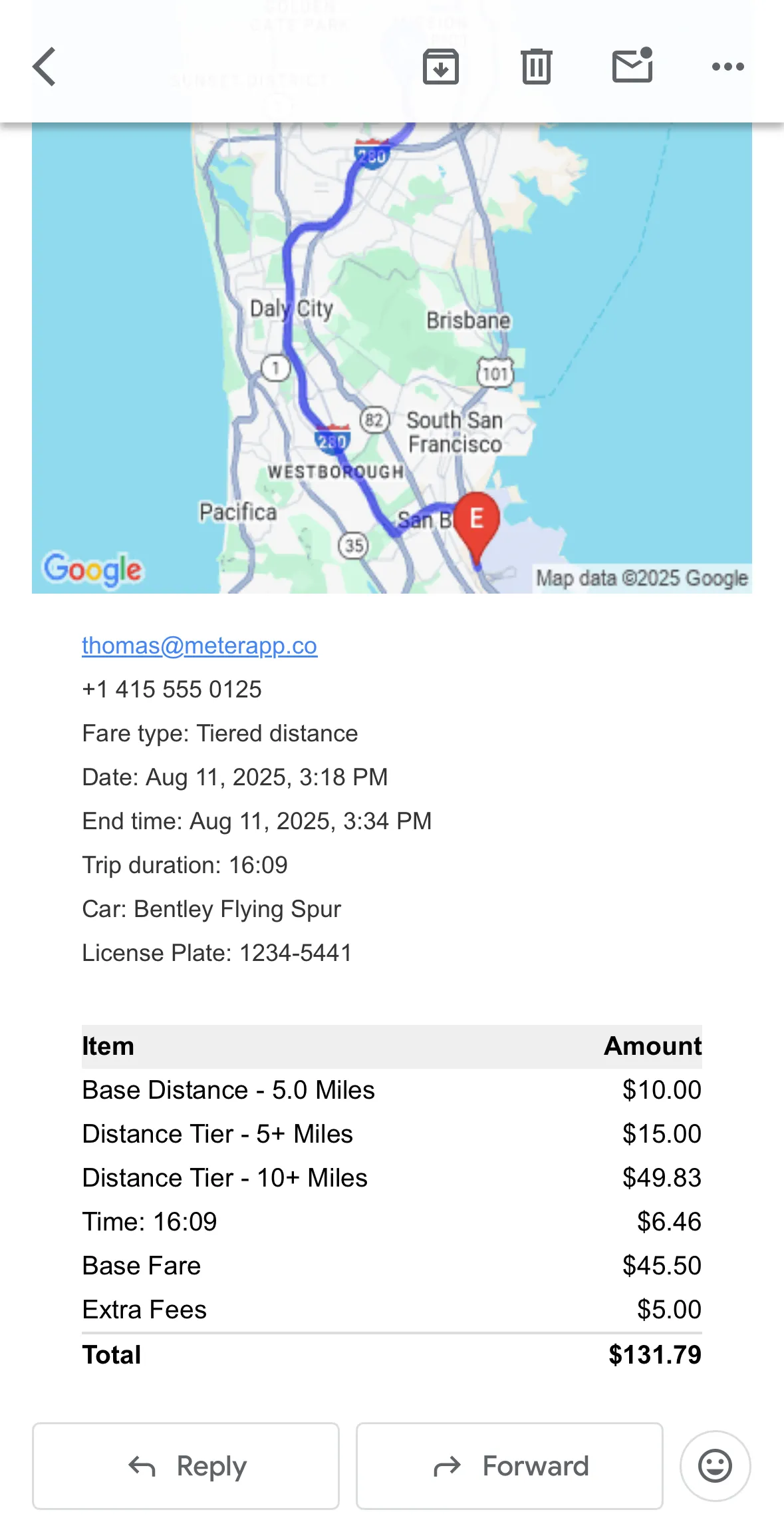 Email receipt on mobile device